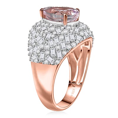 D'Joy Premium Martha Rocha Kunzite and Moissanite 3.60 ctw Amora Bloom Ring in 18K Vermeil Rose Gold Over Sterling Silver (Size 10.0)