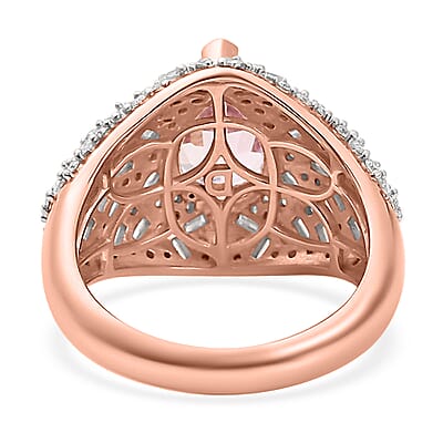 D'Joy Premium Martha Rocha Kunzite and Moissanite 3.60 ctw Amora Bloom Ring in 18K Vermeil Rose Gold Over Sterling Silver (Size 10.0)