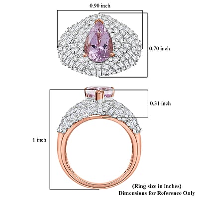 D'Joy Premium Martha Rocha Kunzite and Moissanite 3.60 ctw Amora Bloom Ring in 18K Vermeil Rose Gold Over Sterling Silver (Size 10.0)