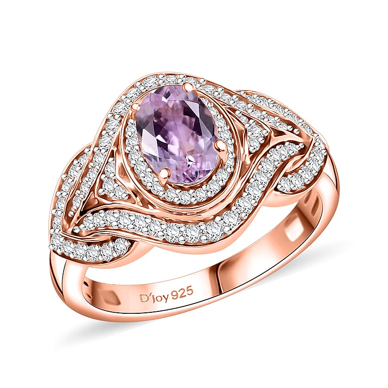 D'Joy Premium Martha Rocha Kunzite and White Zircon 1.85 ctw Blush Embrace Ring in 18K Vermeil Rose Gold Over Sterling Silver (Size 10.0)