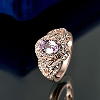 D'Joy Premium Martha Rocha Kunzite and White Zircon 1.85 ctw Blush Embrace Ring in 18K Vermeil Rose Gold Over Sterling Silver (Size 10.0)