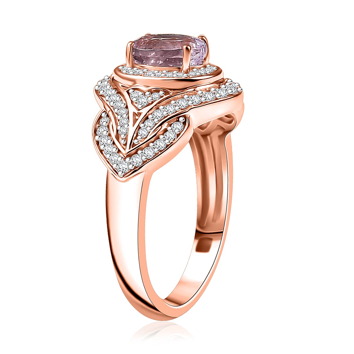 D'Joy Premium Martha Rocha Kunzite and White Zircon 1.85 ctw Blush Embrace Ring in 18K Vermeil Rose Gold Over Sterling Silver (Size 10.0)