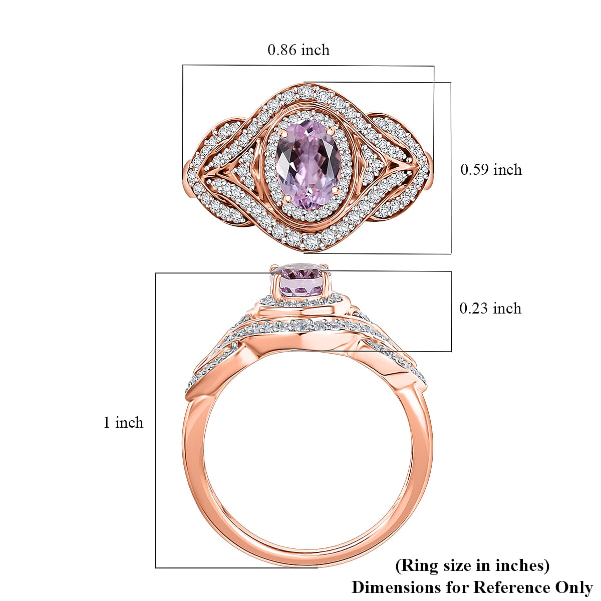 D'Joy Premium Martha Rocha Kunzite and White Zircon 1.85 ctw Blush Embrace Ring in 18K Vermeil Rose Gold Over Sterling Silver (Size 10.0)