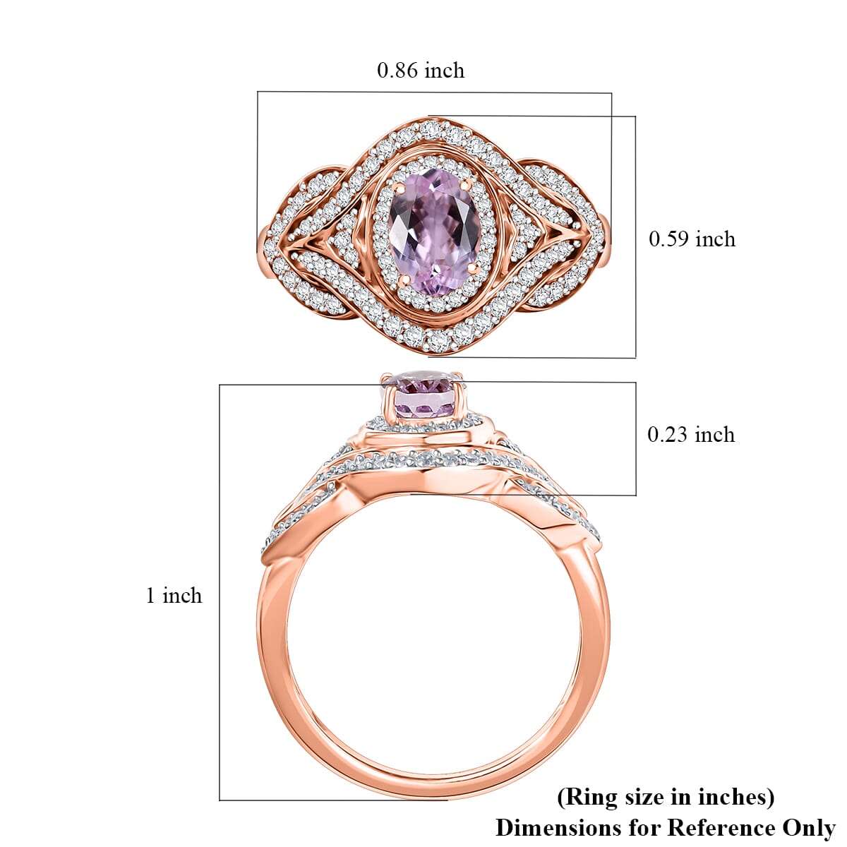 D'Joy Premium Martha Rocha Kunzite and White Zircon 1.85 ctw Love Knot Ring in 18K Vermeil Rose Gold Over Sterling Silver (Size 10.0) image number 5