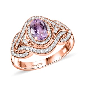 D'Joy Premium Martha Rocha Kunzite and White Zircon 1.85 ctw Blush Embrace Ring in 18K Vermeil Rose Gold Over Sterling Silver (Size 6.0)