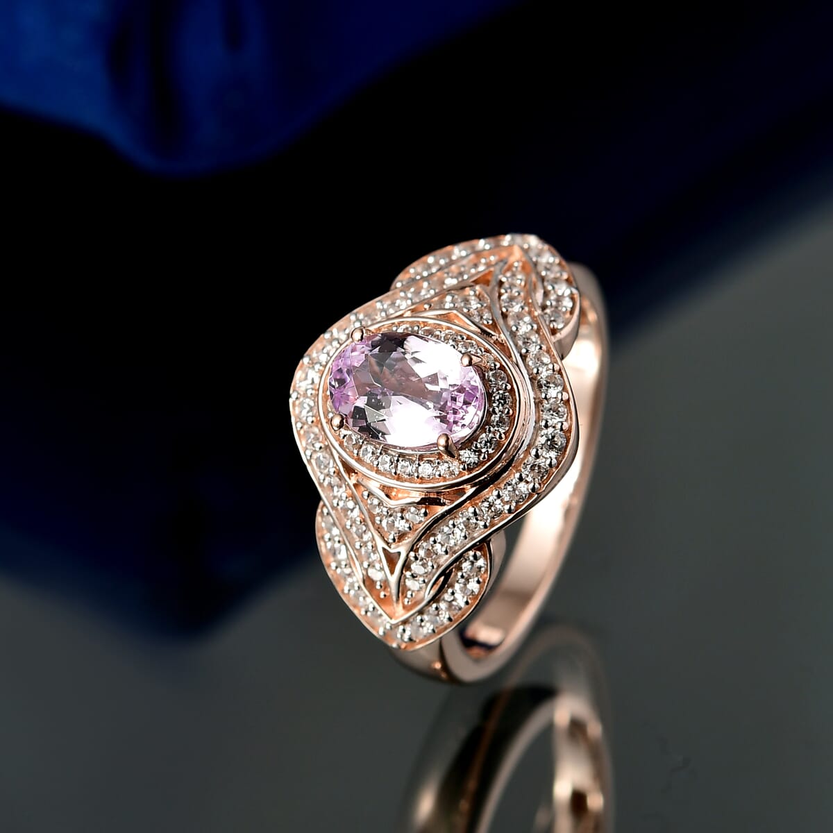 D'Joy Premium Martha Rocha Kunzite and White Zircon 1.85 ctw Blush Embrace Ring in 18K Vermeil Rose Gold Over Sterling Silver (Size 6.0) image number 1