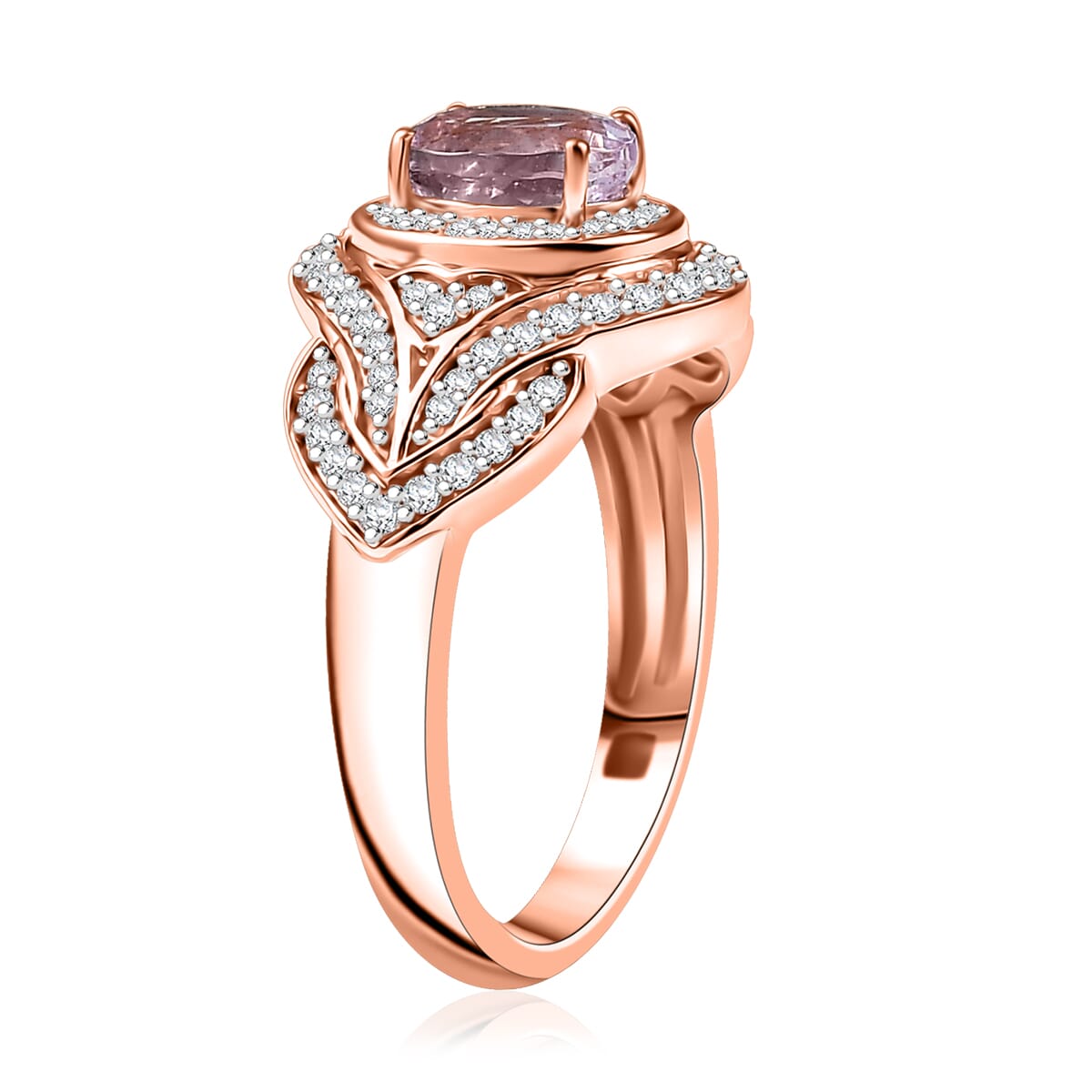 D'Joy Premium Martha Rocha Kunzite and White Zircon 1.85 ctw Blush Embrace Ring in 18K Vermeil Rose Gold Over Sterling Silver (Size 6.0) image number 3