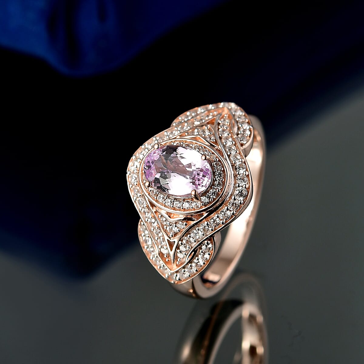 D'Joy Premium Martha Rocha Kunzite and White Zircon 1.85 ctw Blush Embrace Ring in 18K Vermeil Rose Gold Over Sterling Silver (Size 8.0) image number 1