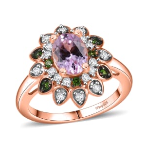 D'Joy Premium Martha Rocha Kunzite and Multi Gemstone 2.20 ctw Blooming Flower Ring in 18K Vermeil Rose Gold Over Sterling Silver (Size 10.0)