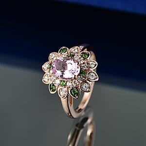D'Joy Premium Martha Rocha Kunzite and Multi Gemstone 2.20 ctw Blooming Flower Ring in 18K Vermeil Rose Gold Over Sterling Silver (Size 10.0)