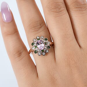 D'Joy Premium Martha Rocha Kunzite and Multi Gemstone 2.20 ctw Blooming Flower Ring in 18K Vermeil Rose Gold Over Sterling Silver (Size 10.0)