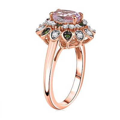 D'Joy Premium Martha Rocha Kunzite and Multi Gemstone 2.20 ctw Blooming Flower Ring in 18K Vermeil Rose Gold Over Sterling Silver (Size 10.0)