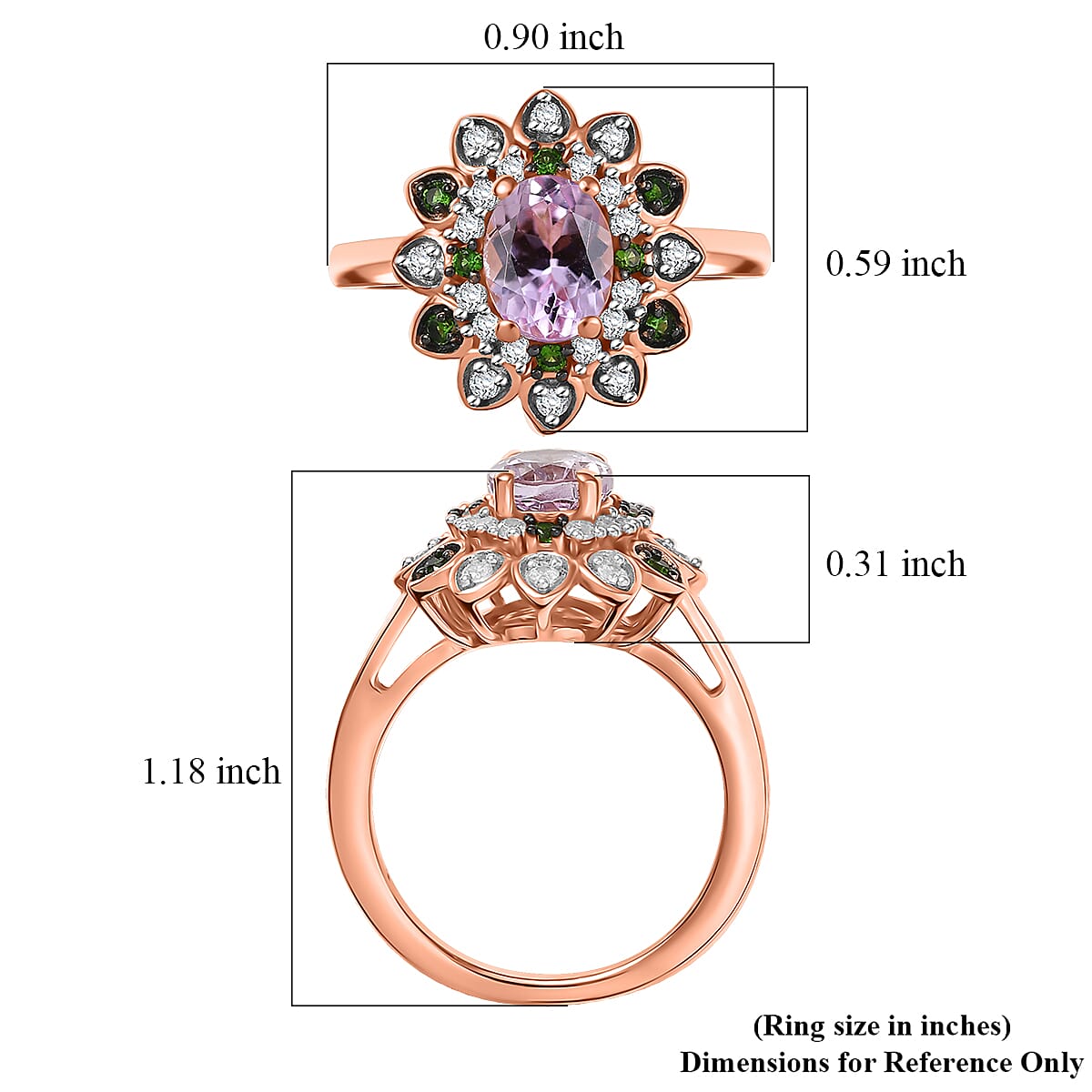 D'Joy Premium Martha Rocha Kunzite and Multi Gemstone 2.20 ctw Blooming Flower Ring in 18K Vermeil Rose Gold Over Sterling Silver (Size 10.0)