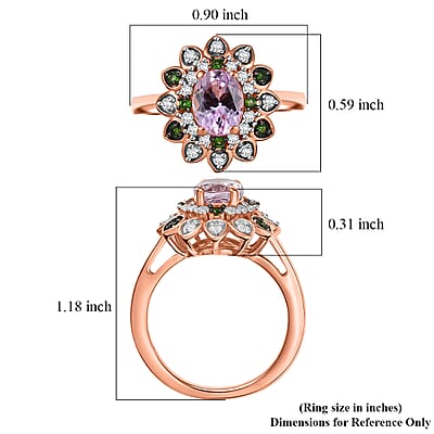 D'Joy Premium Martha Rocha Kunzite and Multi Gemstone 2.20 ctw Blooming Flower Ring in 18K Vermeil Rose Gold Over Sterling Silver (Size 10.0)