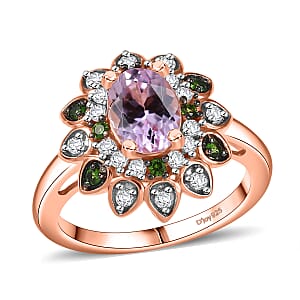 D'Joy Premium Martha Rocha Kunzite and Multi Gemstone 2.20 ctw Blooming Flower Ring in 18K Vermeil Rose Gold Over Sterling Silver (Size 7.0)