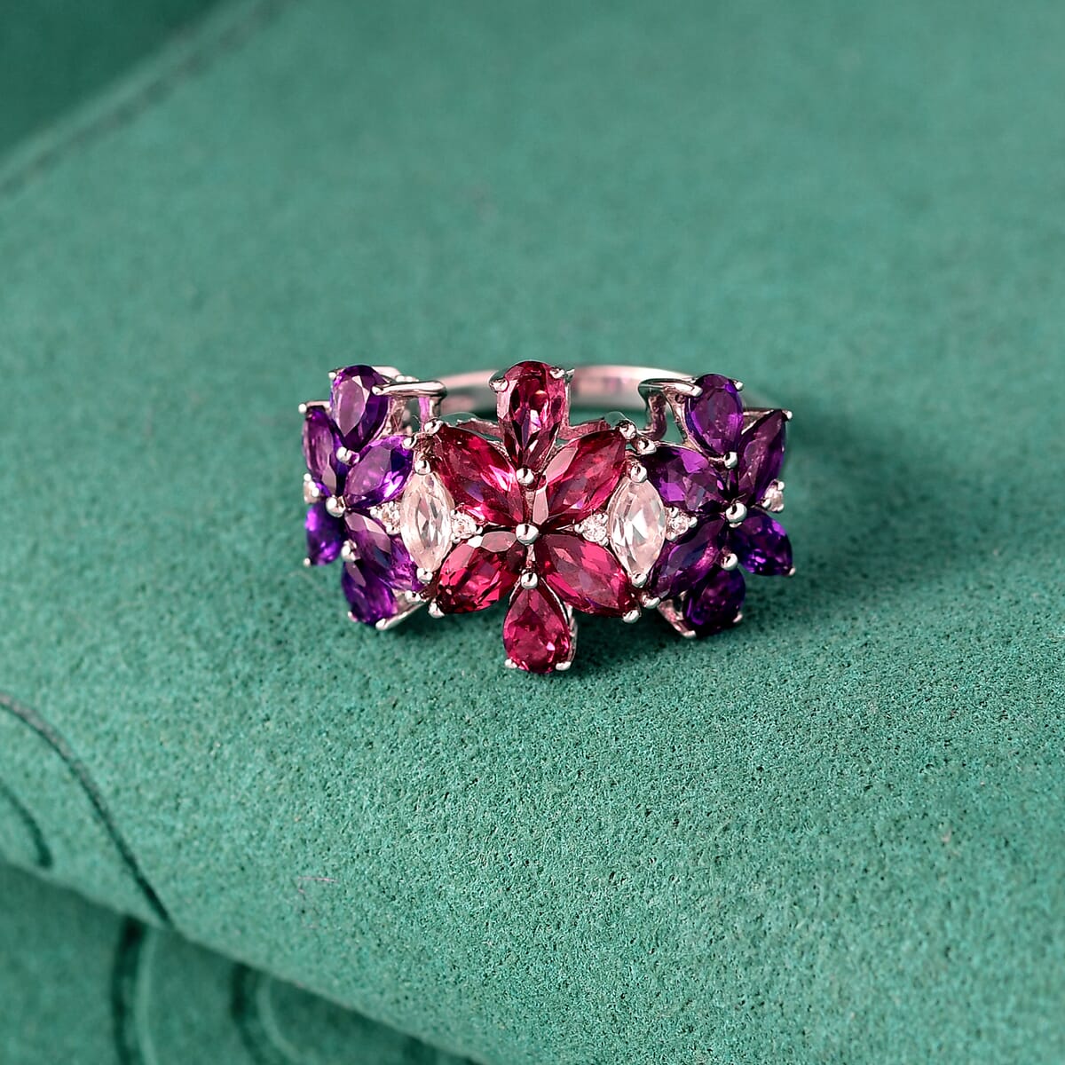 GP Italian Garden Collection Multi Gemstone 4.00 ctw Floral Ring in Rhodium Over Sterling Silver (Size 10.0) image number 1