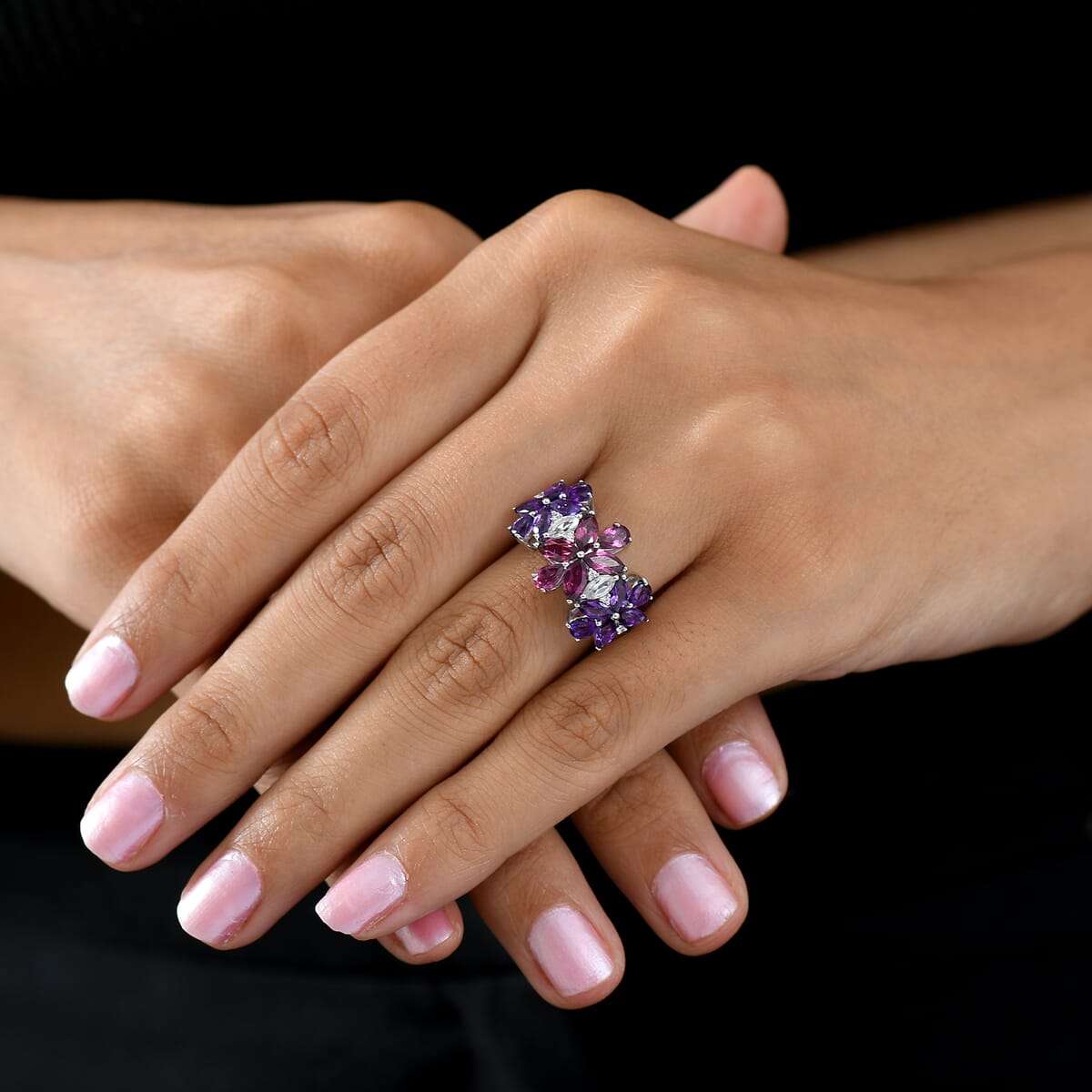 GP Italian Garden Collection Multi Gemstone 4.00 ctw Floral Ring in Rhodium Over Sterling Silver (Size 10.0) image number 2