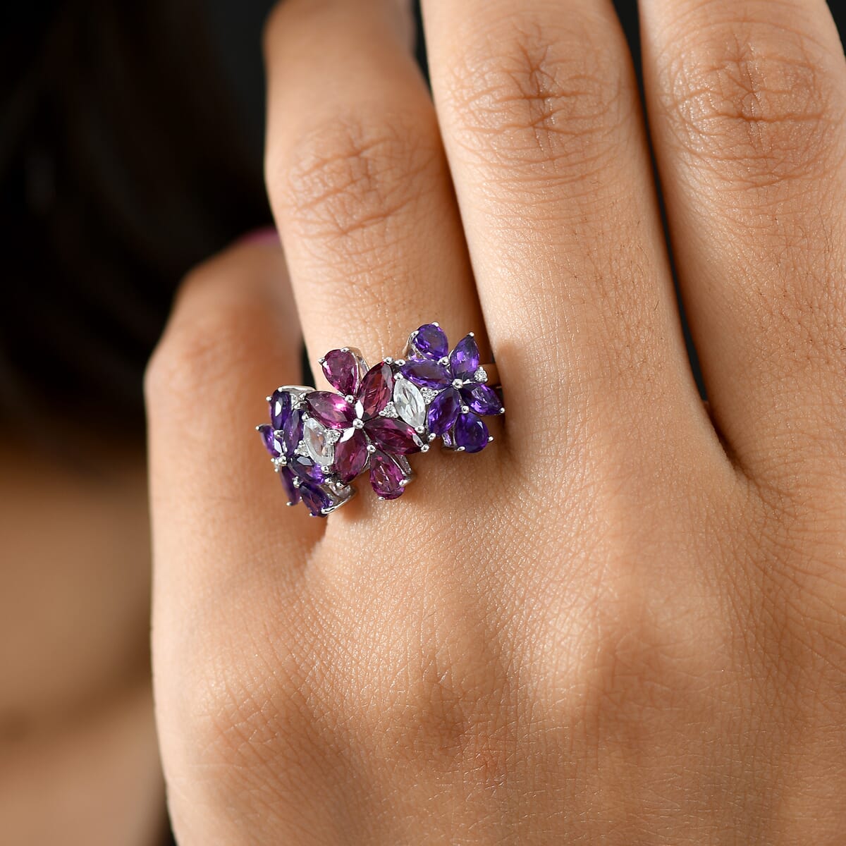 GP Italian Garden Collection Multi Gemstone 4.00 ctw Floral Ring in Rhodium Over Sterling Silver (Size 10.0) image number 3
