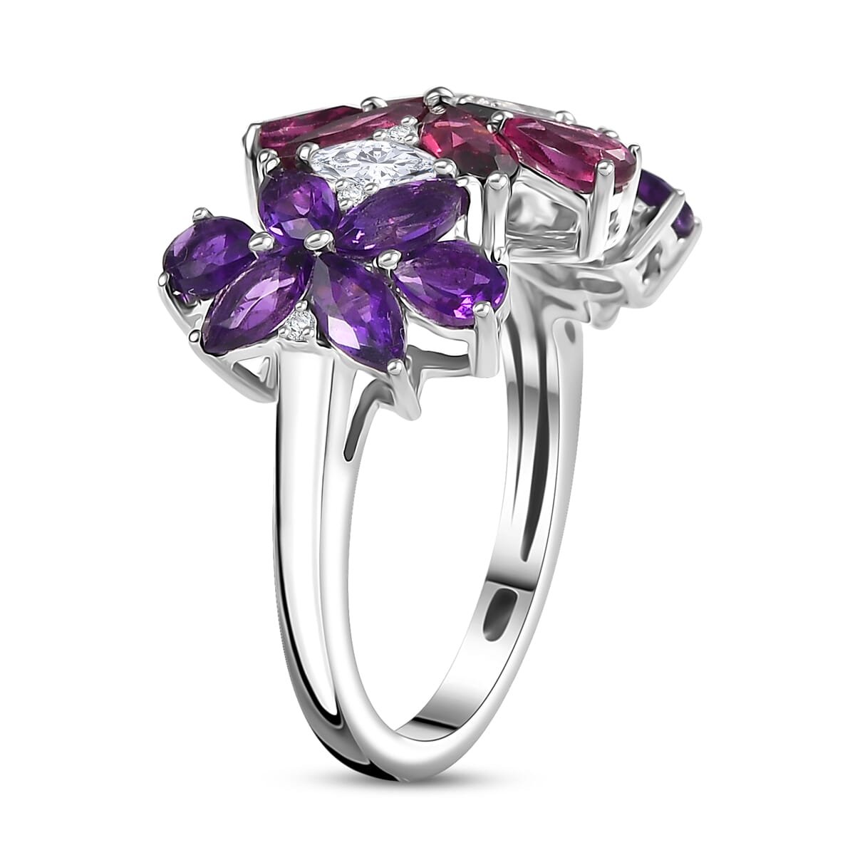 GP Italian Garden Collection Multi Gemstone 4.00 ctw Floral Ring in Rhodium Over Sterling Silver (Size 10.0) image number 4
