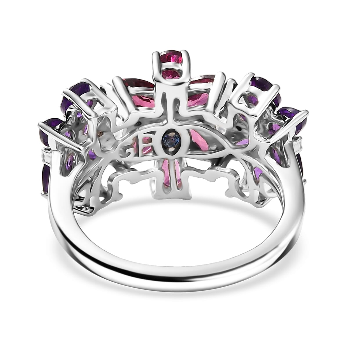 GP Italian Garden Collection Multi Gemstone 4.00 ctw Floral Ring in Rhodium Over Sterling Silver (Size 10.0) image number 5