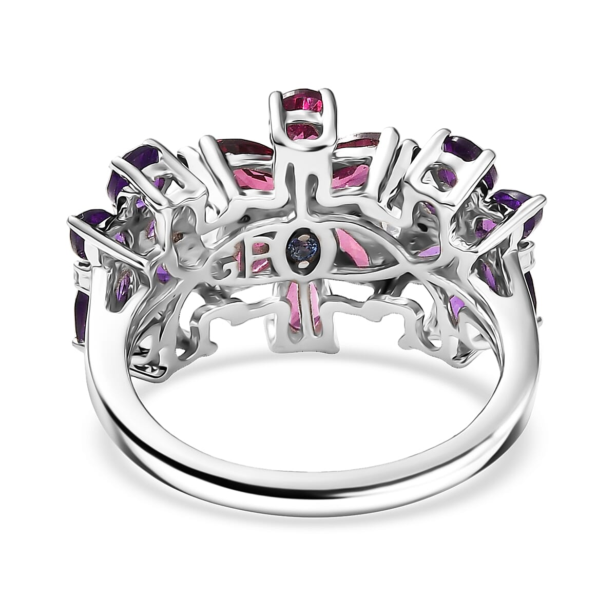 GP Italian Garden Collection Multi Gemstone 4.00 ctw Floral Ring in Rhodium Over Sterling Silver (Size 5.0) image number 5