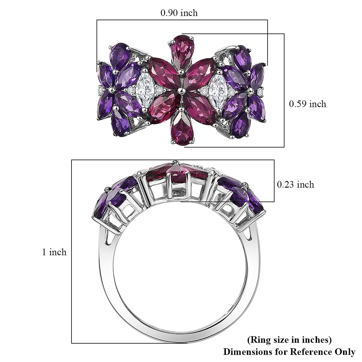 GP Italian Garden Collection Multi Gemstone 4.00 ctw Floral Ring in Rhodium Over Sterling Silver (Size 5.0) image number 6