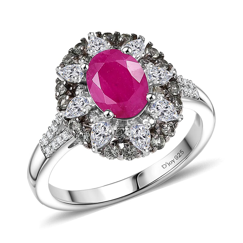 D'Joy Premium Taveta Ruby and Multi Gemstone 2.80 ctw Imperial Garden Ring in Rhodium Over Sterling Silver (Size 5.0)