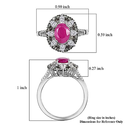 D'Joy Premium Taveta Ruby and Multi Gemstone 2.80 ctw Imperial Garden Ring in Rhodium Over Sterling Silver (Size 5.0)