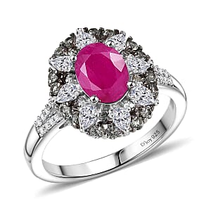 D'Joy Premium Taveta Ruby and Multi Gemstone 2.80 ctw Imperial Garden Ring in Rhodium Over Sterling Silver (Size 7.0)