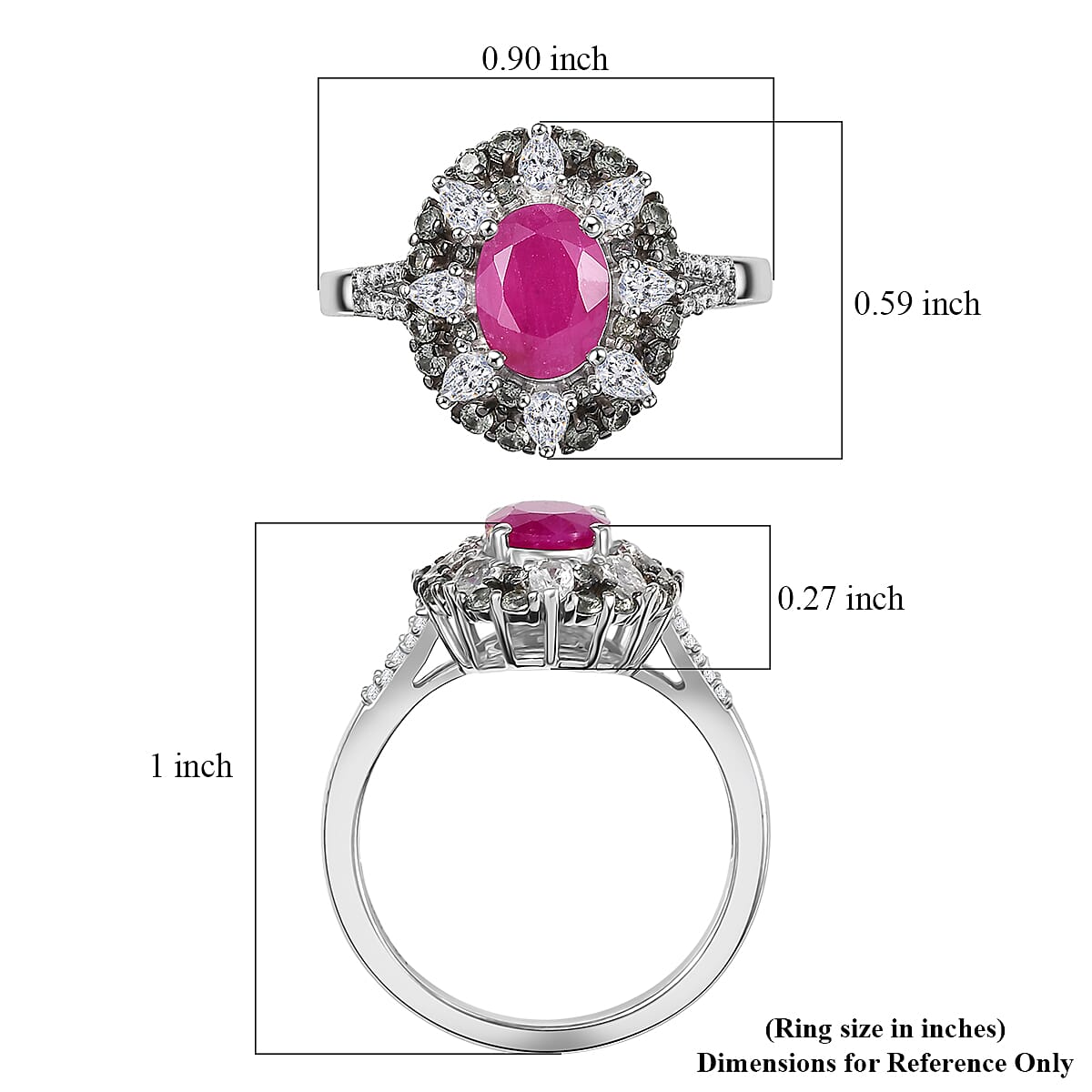 D'Joy Premium Taveta Ruby and Multi Gemstone 2.80 ctw Imperial Garden Ring in Rhodium Over Sterling Silver (Size 7.0) image number 5