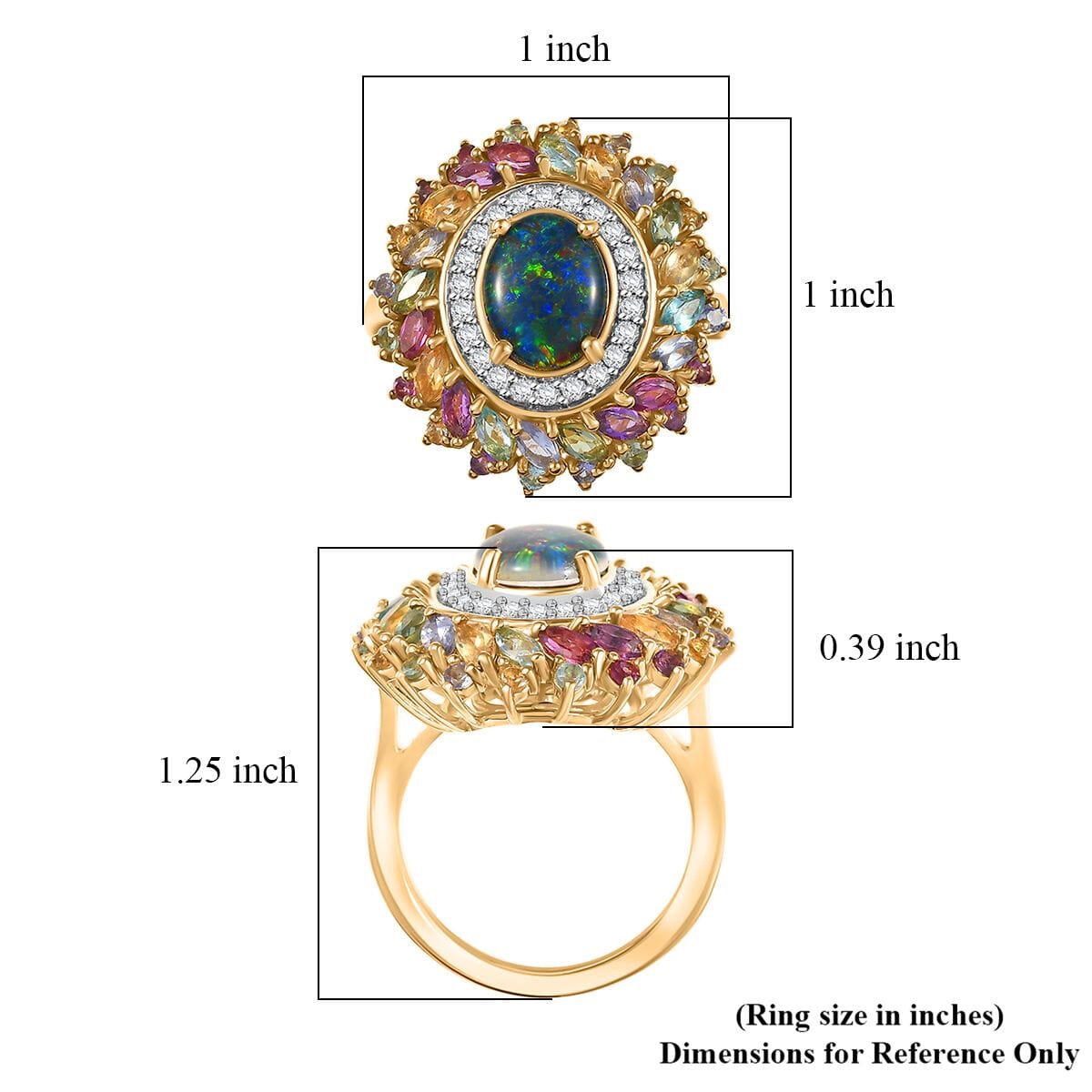 D'Joy Elysian Opal (Triplet) and Multi Gemstone 4.65 ctw Aurora Bloom Ring in 18K Vermeil Yellow Gold Over Sterling Silver (Size 10.0) image number 5