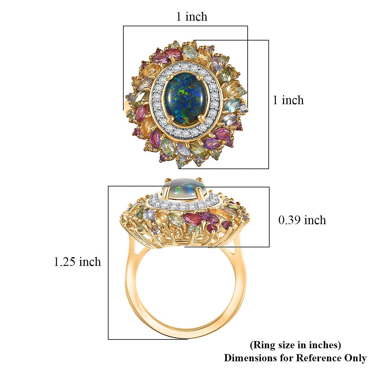 D'Joy Elysian Opal (Triplet) and Multi Gemstone 4.65 ctw Aurora Bloom Ring in 18K Vermeil Yellow Gold Over Sterling Silver (Size 8.0) image number 5