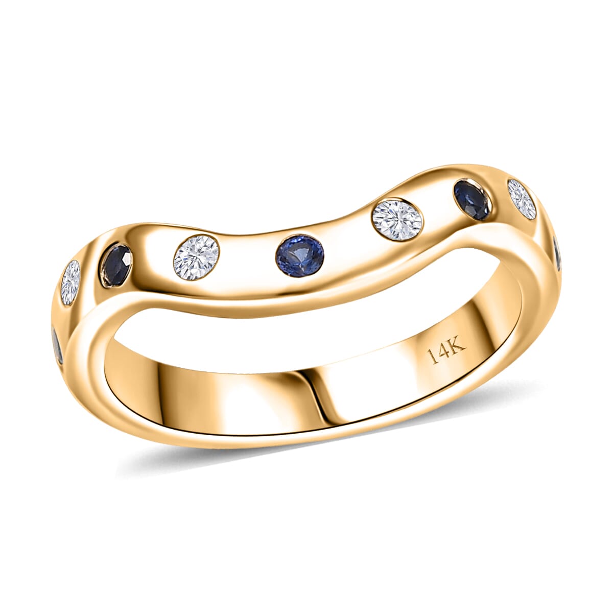 Luxoro AAA Ceylon Blue Sapphire and G-H SI Diamond 0.25 ctw Ring in 14K Yellow Gold (Size 4.75) image number 0