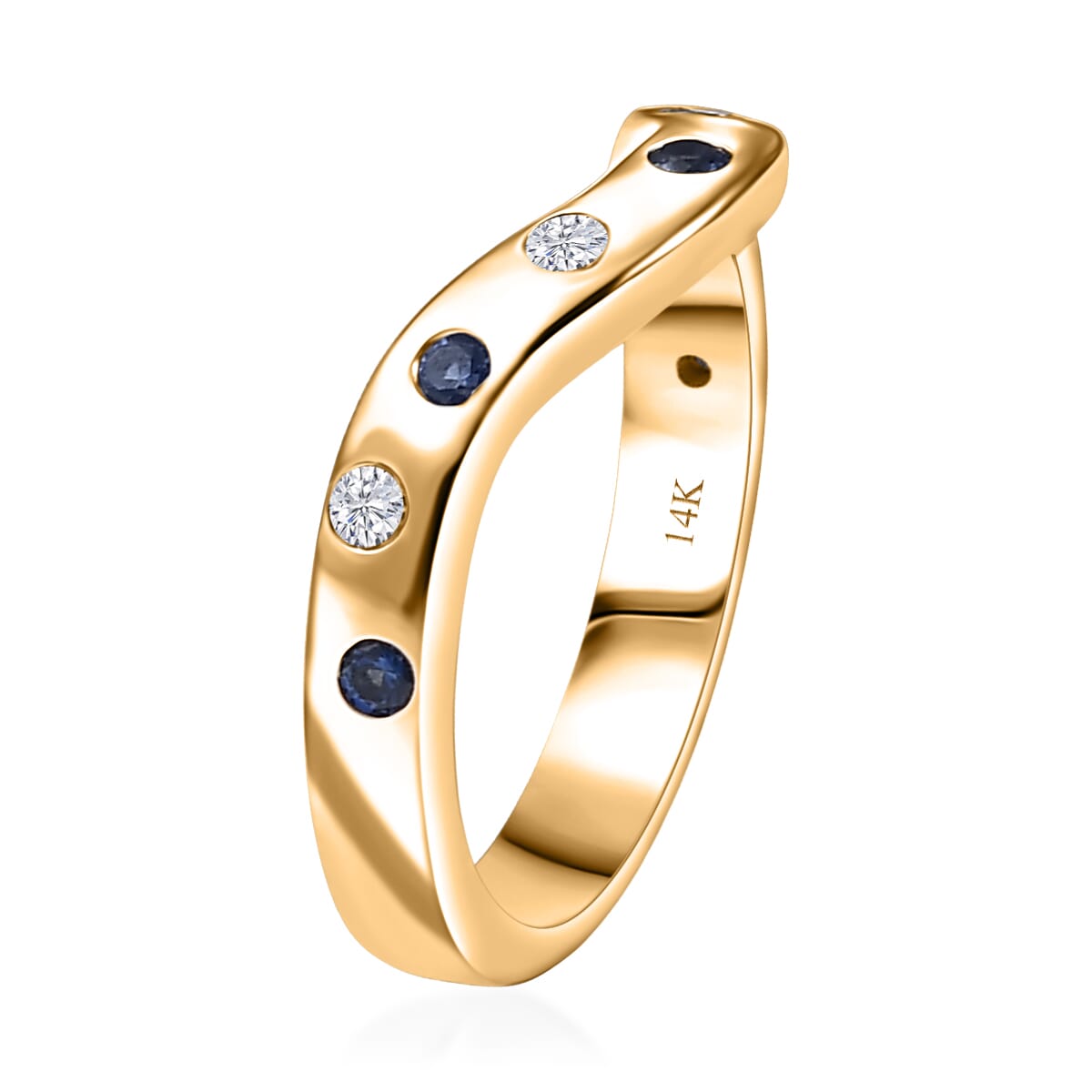Luxoro AAA Ceylon Blue Sapphire and G-H SI Diamond 0.25 ctw Ring in 14K Yellow Gold (Size 4.75) image number 3
