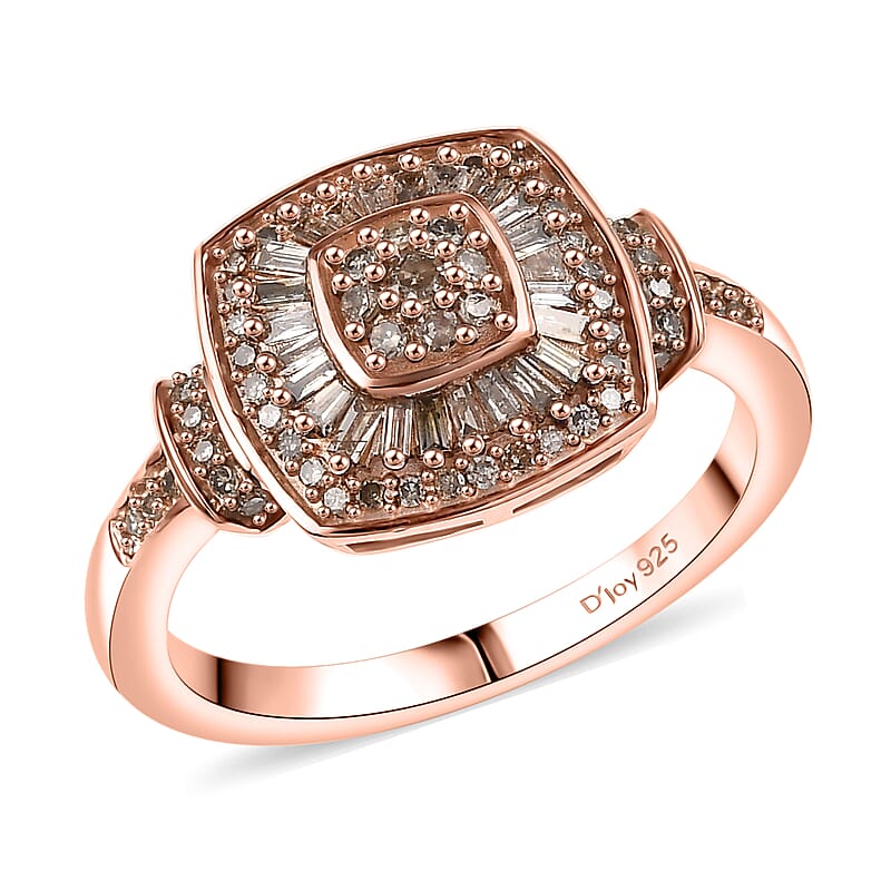 D'Joy Natural Champagne Diamond 0.50 ctw Art Deco Ring in 18K Vermeil Rose Gold Over Sterling Silver (Size 10.0)