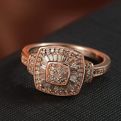 D'Joy Natural Champagne Diamond 0.50 ctw Art Deco Ring in 18K Vermeil Rose Gold Over Sterling Silver (Size 10.0)