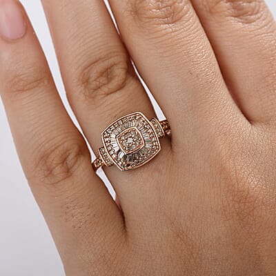 D'Joy Natural Champagne Diamond 0.50 ctw Art Deco Ring in 18K Vermeil Rose Gold Over Sterling Silver (Size 10.0)