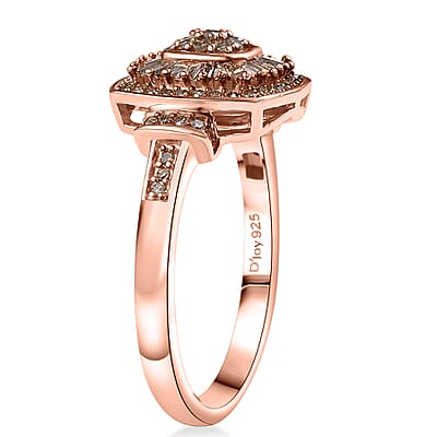 D'Joy Natural Champagne Diamond 0.50 ctw Art Deco Ring in 18K Vermeil Rose Gold Over Sterling Silver (Size 10.0)