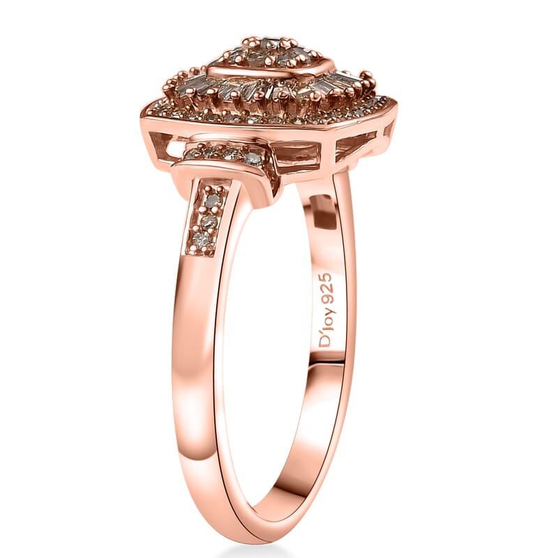 D'Joy Natural Champagne Diamond 0.50 ctw Art Deco Ring in 18K Vermeil Rose Gold Over Sterling Silver (Size 10.0)