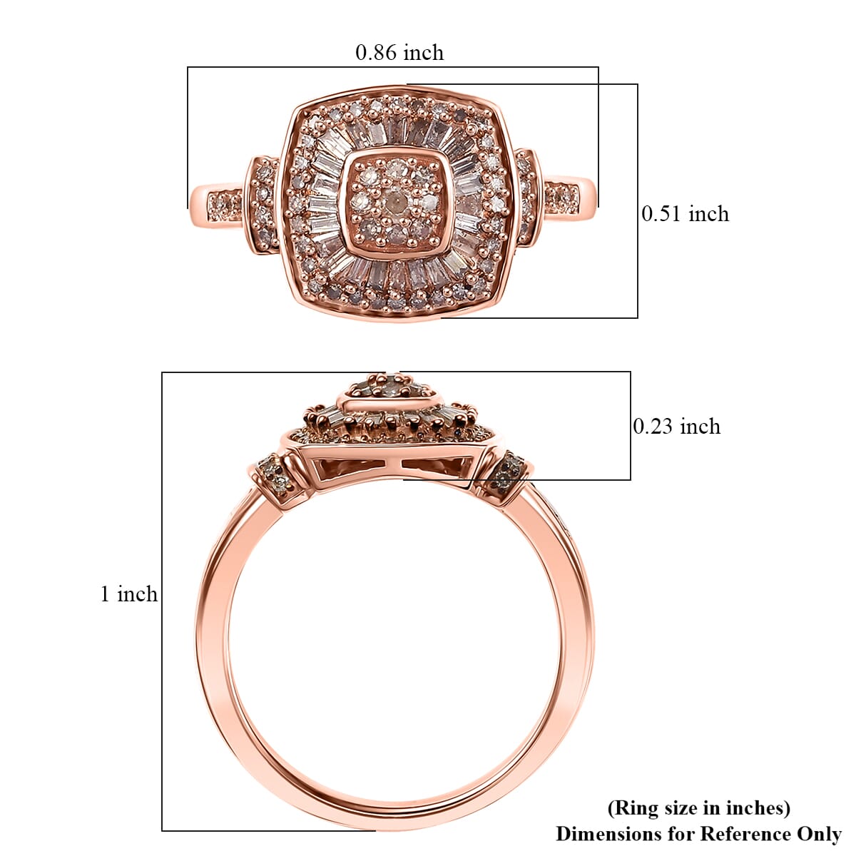 D’Joy Natural Champagne Diamond 0.50 ctw Art Deco Ring in 18K Vermeil Rose Gold Over Sterling Silver (Size 10.0) (Del. in 10-12 Days) image number 5