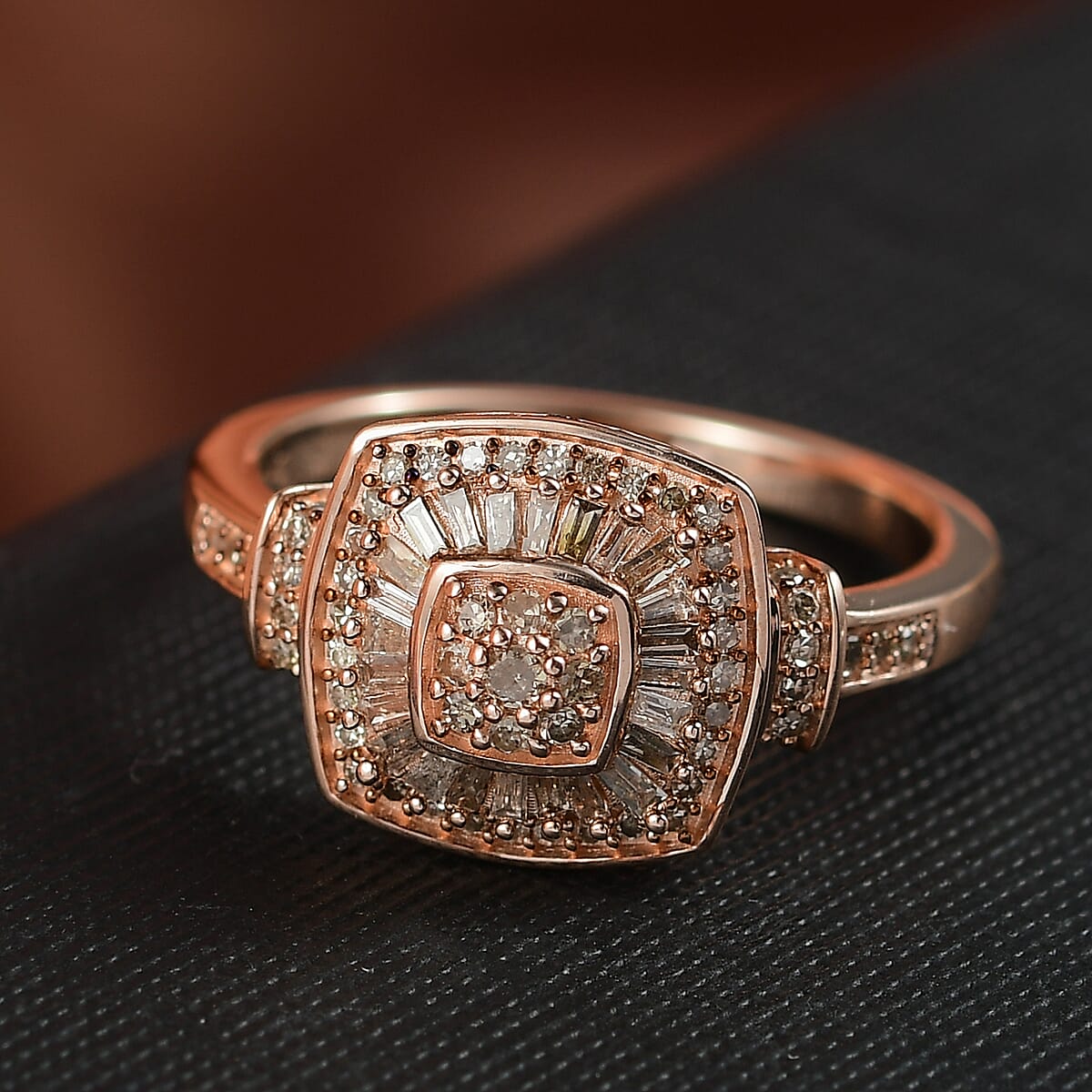 D'Joy Natural Champagne Diamond 0.50 ctw Art Deco Ring in 18K Vermeil Rose Gold Over Sterling Silver (Size 7.0) image number 1