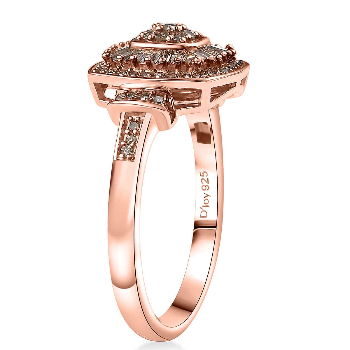 D'Joy Natural Champagne Diamond 0.50 ctw Art Deco Ring in 18K Vermeil Rose Gold Over Sterling Silver (Size 7.0) image number 3