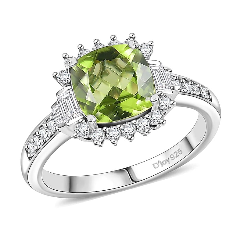D'Joy Hebei Peridot and Moissanite 2.50 ctw Verdant Crown Ring in Rhodium Over Sterling Silver (Size 10.0)