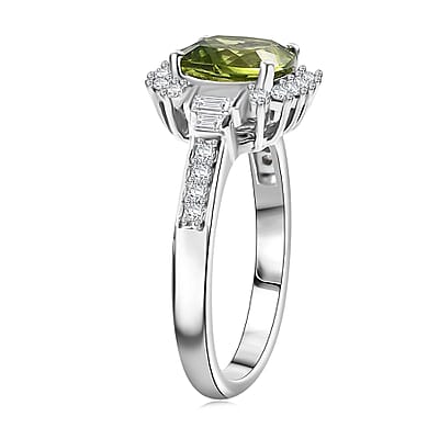 D'Joy Hebei Peridot and Moissanite 2.50 ctw Verdant Crown Ring in Rhodium Over Sterling Silver (Size 10.0)