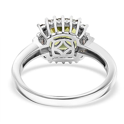 D'Joy Hebei Peridot and Moissanite 2.50 ctw Verdant Crown Ring in Rhodium Over Sterling Silver (Size 10.0)
