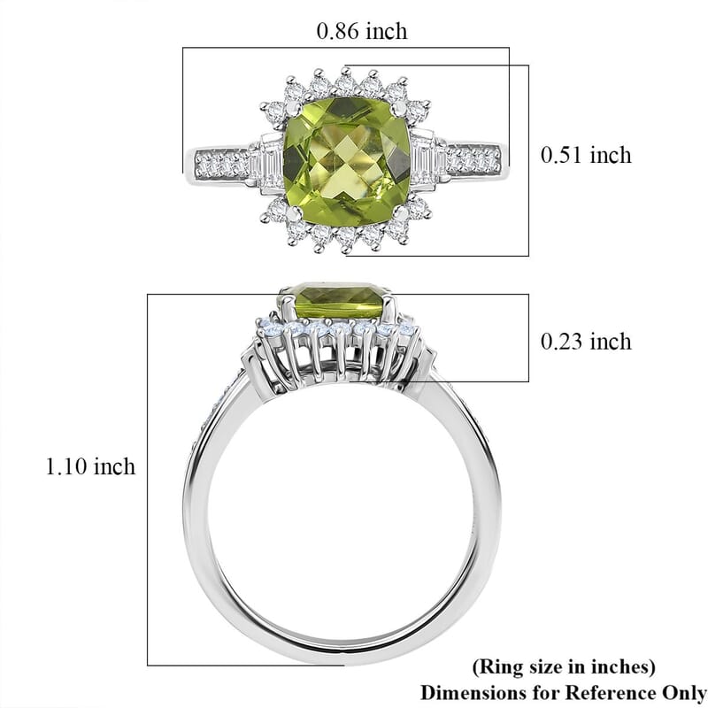 D'Joy Hebei Peridot and Moissanite 2.50 ctw Verdant Crown Ring in Rhodium Over Sterling Silver (Size 10.0)
