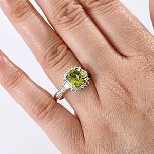 D'Joy Hebei Peridot and Moissanite 2.50 ctw Verdant Crown Ring in Rhodium Over Sterling Silver (Size 7.0)