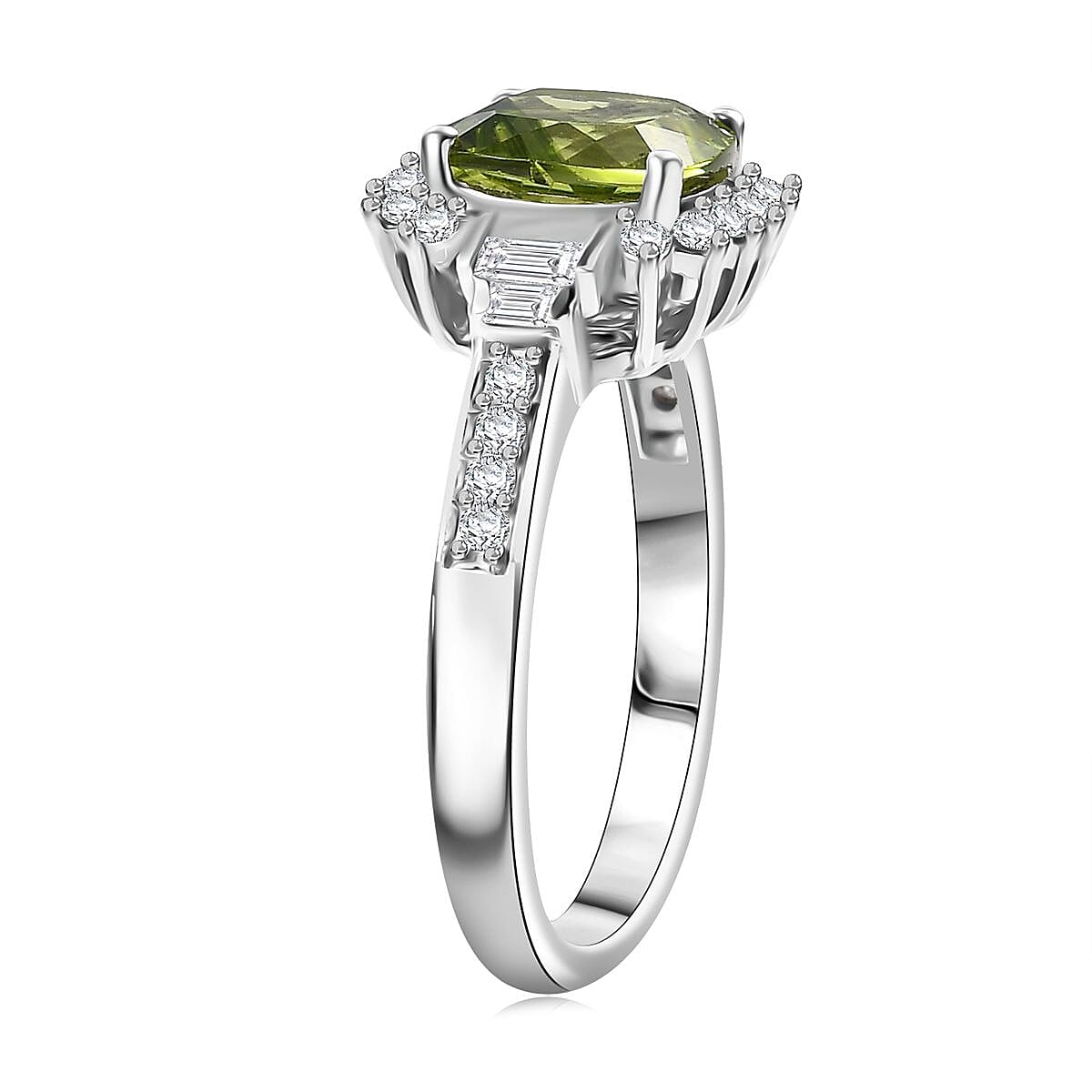 D'Joy Hebei Peridot and Moissanite 2.50 ctw Verdant Crown Ring in Rhodium Over Sterling Silver (Size 7.0) image number 3
