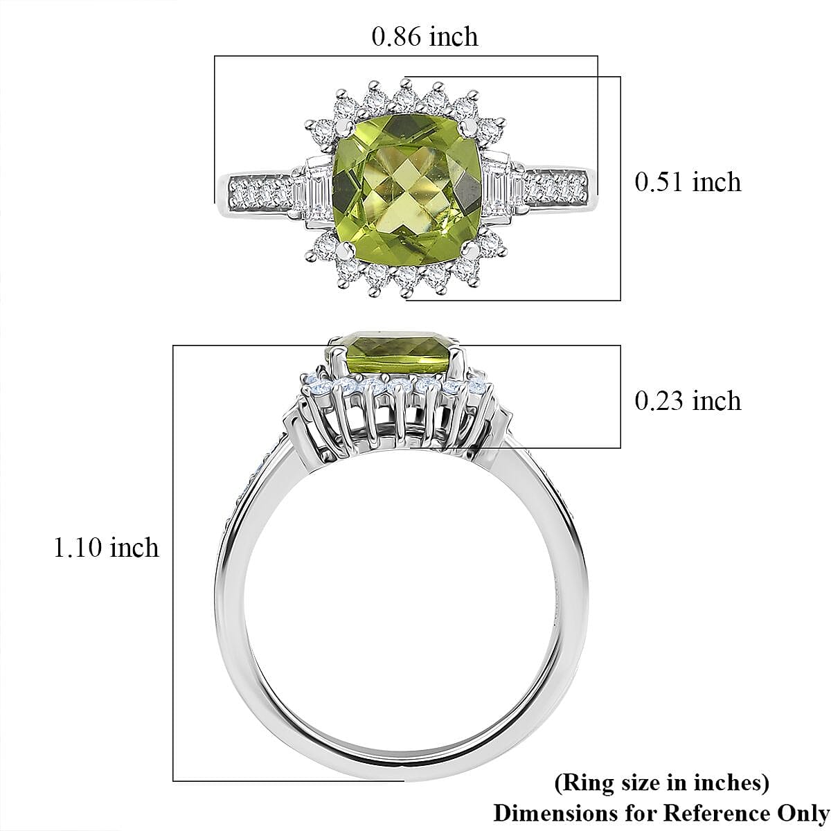 D'Joy Hebei Peridot and Moissanite 2.50 ctw Verdant Crown Ring in Rhodium Over Sterling Silver (Size 7.0) image number 5