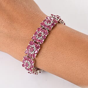 Doorbuster D'Joy Niassa Ruby (FF) and White Zircon 37.30 ctw Art Deco Bracelet in Rhodium Over Sterling Silver (6.50 In)